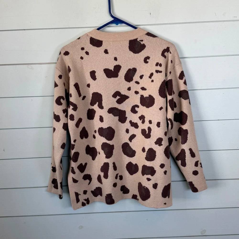 Loft outlet tan and brown‎ crewneck sweater animal print women's size small